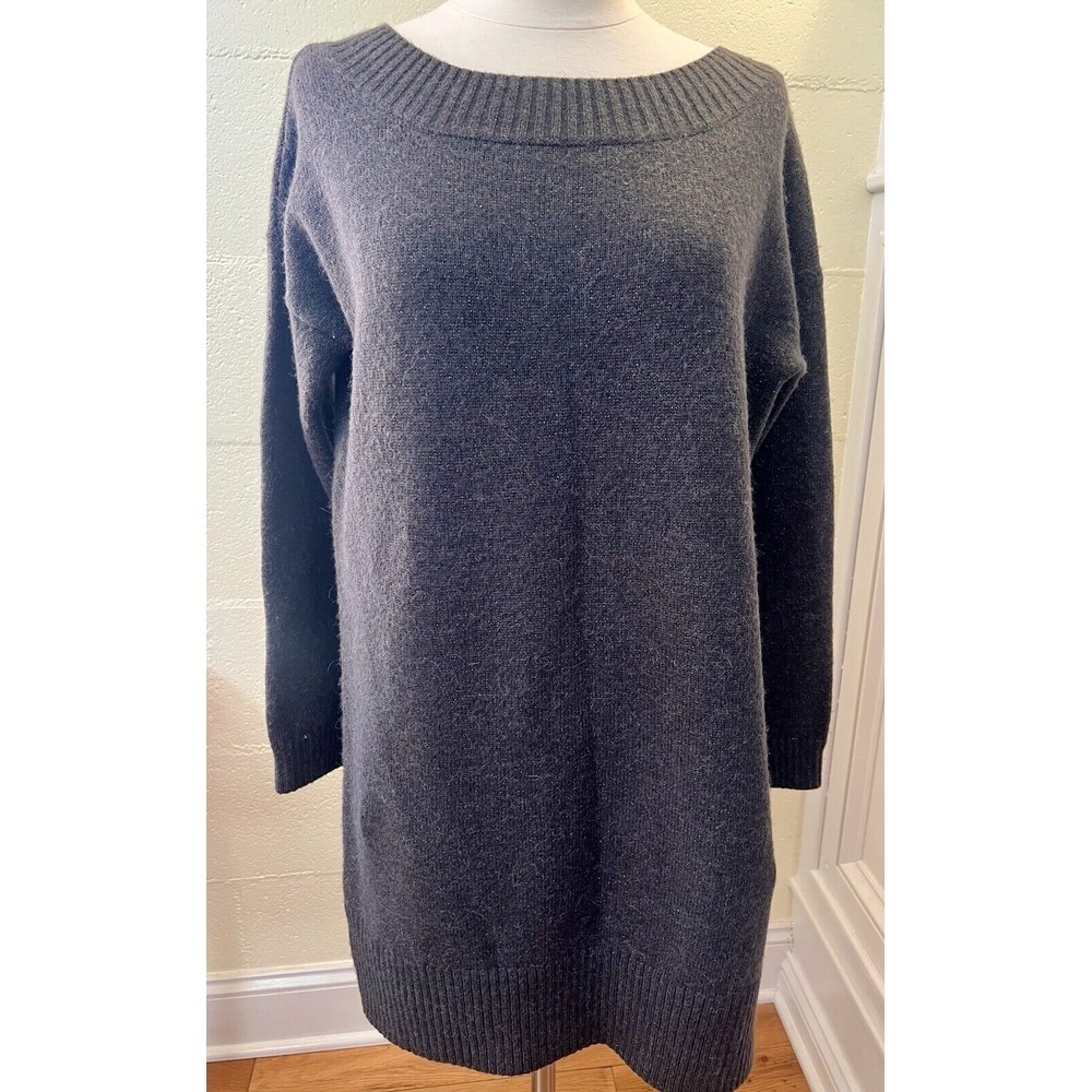 Gap Women's Gray Alpaca Sweater Dress‎ Size Medium W Gold Metallic Thread